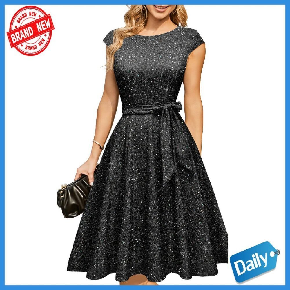 Sequin Cocktail Dress Midi A-Line Formal Wedding Guest Party